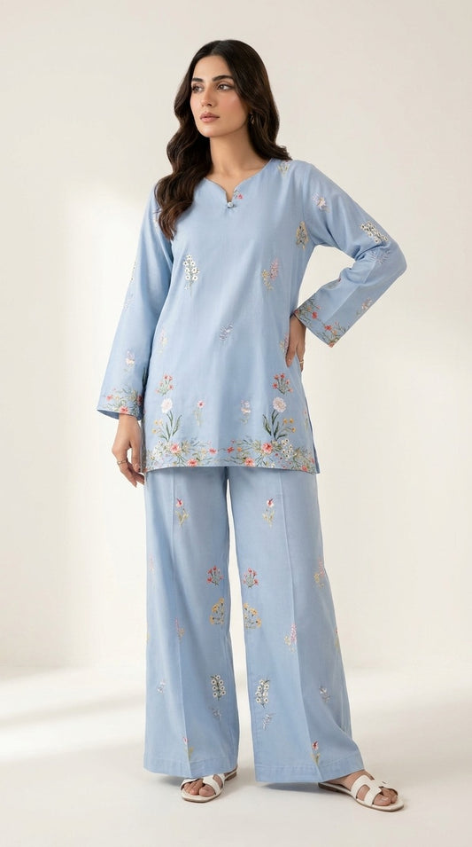 Floral Bordered Bell-Sleeve Coord Set
