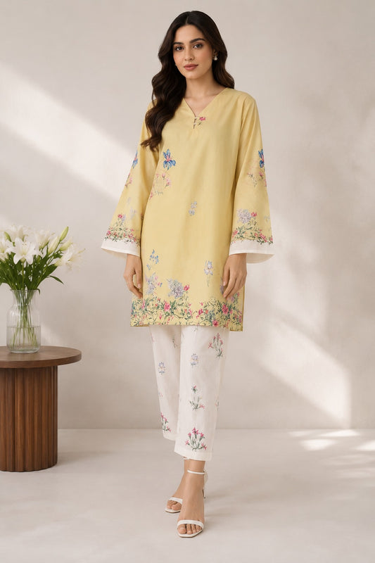 Floral Bordered Bell-Sleeve Coord Set