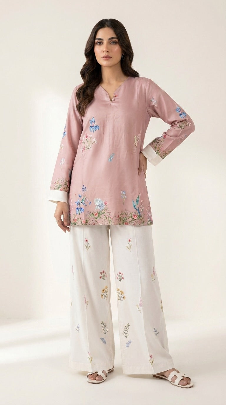 Floral Bordered Bell-Sleeve Coord Set