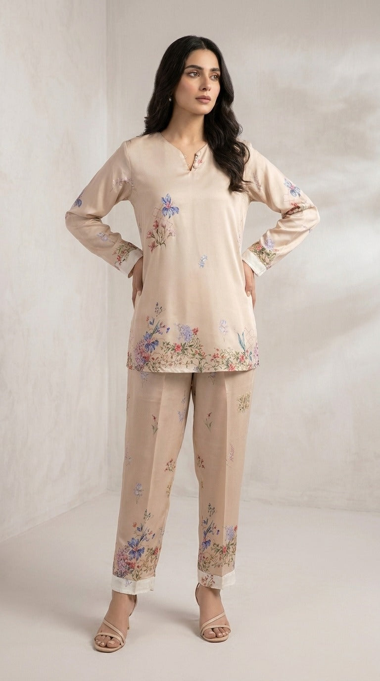 Floral Bordered Bell-Sleeve Coord Set