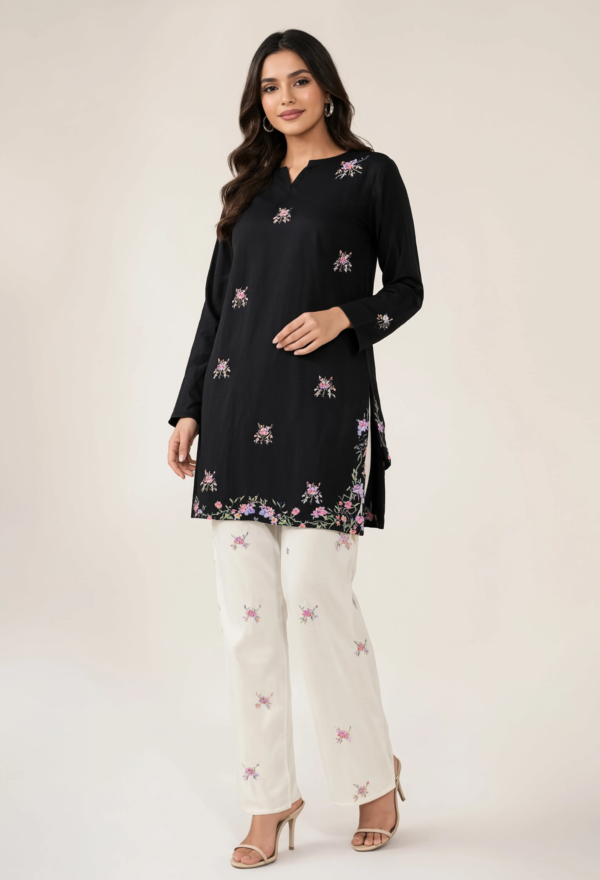 Floral Bordered Bell-Sleeve Coord Set